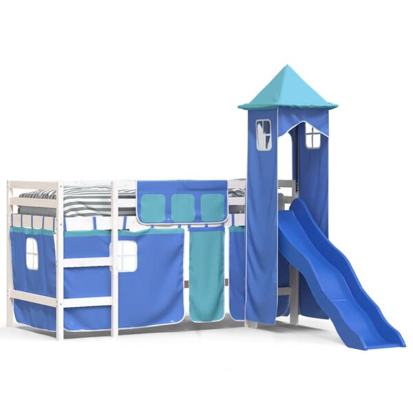 vidaXL Letto a Soppalco con Torre Bambini Blu 80x200cm Massello Pino