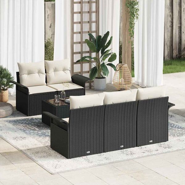 vidaXL Set Divano da Giardino con cuscino 6 pcs Nero e Crema