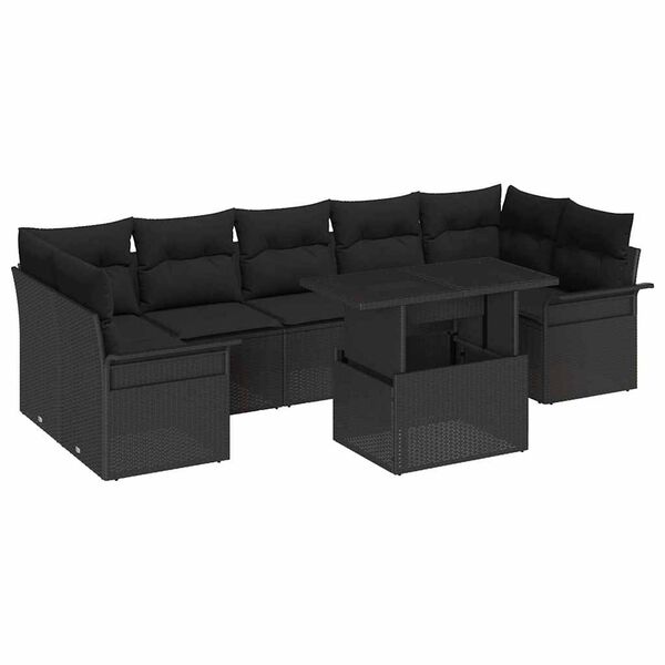 vidaXL Set Divano da Giardino con cuscino 8 pcs Nero polyrattan