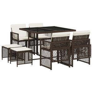 vidaXL Set da Pranzo da Giardino 9pz con Cuscini Marrone in Polyrattan