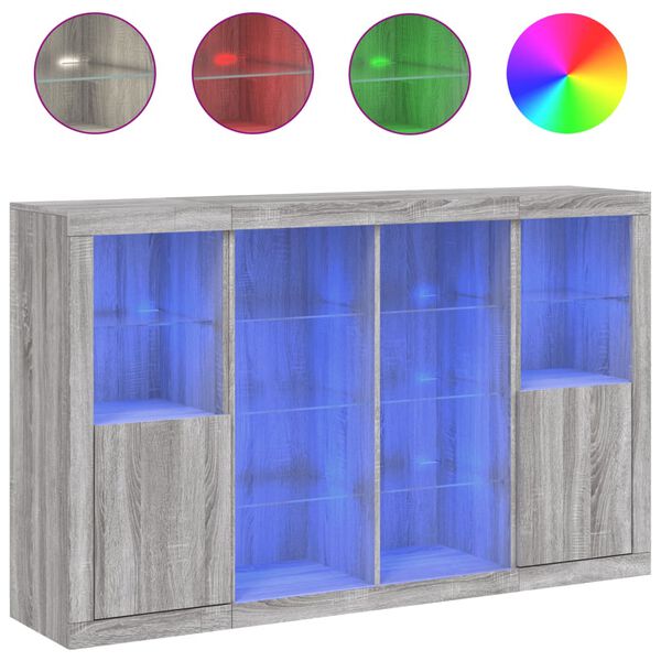 vidaXL Credenze con Luci LED 3 pz Grigio Sonoma in Legno Multistrato