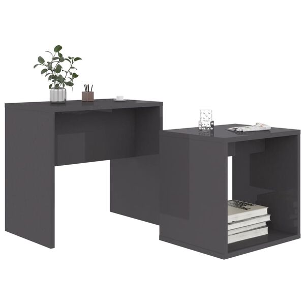 vidaXL Set Tavolini Salotto Grigio Lucido 48x30x45cm Legno Multistrato