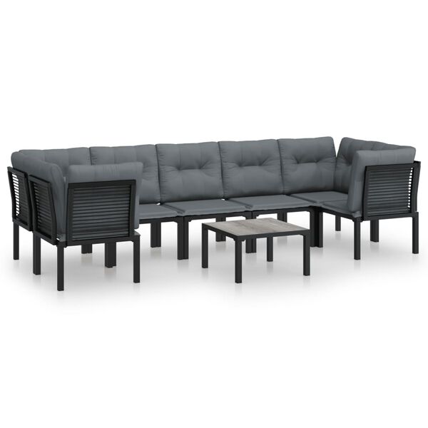 vidaXL Set Salotto da Giardino 8 pz Nero e Grigio in Polyrattan