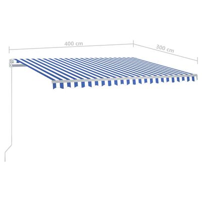 vidaXL Tenda da Sole Retrattile Automatica con Pali 4x3 m Blu e Bianca