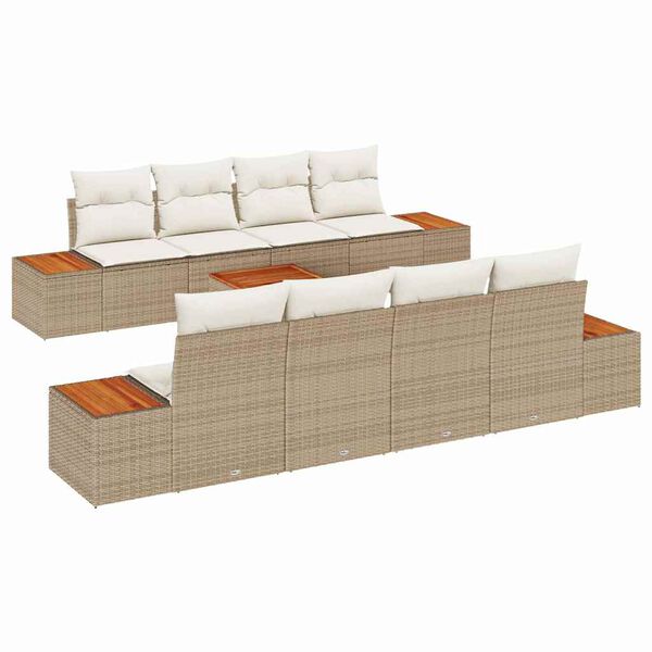 vidaXL Set Divano da Giardino con cuscino 9 pcs Beige Poly Rattan