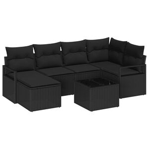 vidaXL Set di divani con cuscino 7 pcs Nero polyrattan