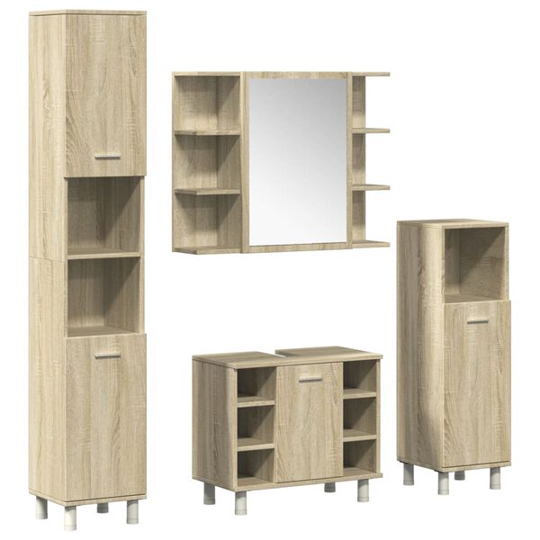 vidaXL Set Mobili da Bagno 4 pz Rovere Sonoma in Legno Multistrato