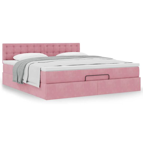 vidaXL Struttura Letto Pouf con Materasso Rosa 180x200 cm in Velluto