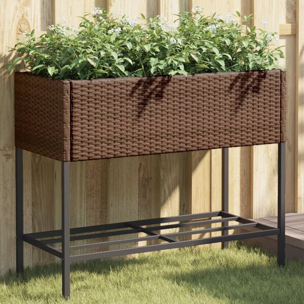 vidaXL Fioriere Giardino con Ripiani 2pz Marroni 90x40x75cm Polyrattan