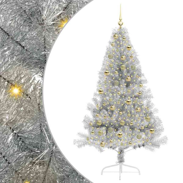 vidaXL Albero di Natale artificiale con luci integrate Argento 180 cm