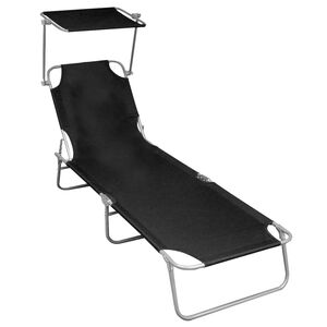vidaXL Lettino Prendisole Pieghevole con Baldacchino Nero in Alluminio