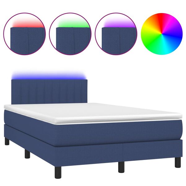 vidaXL Letto a Molle con Materasso e LED Blu 120x190 cm in Tessuto