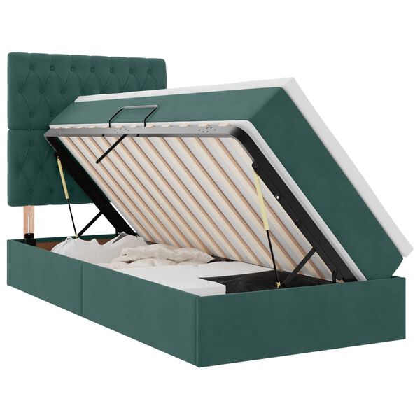 vidaXL Letto con contenitore e materasso Verde Scuro 90 x 190 cm