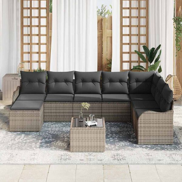 vidaXL Set Divano da Giardino 9 pcs Grigio polyrattan