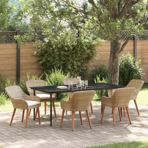 vidaXL Set da Pranzo per Giardino con cuscino 7 pcs Beige polyrattan