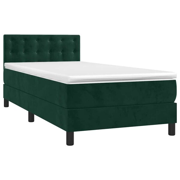 vidaXL Letto a Molle con Materasso e LED Verde Scuro 90x190 cm Velluto