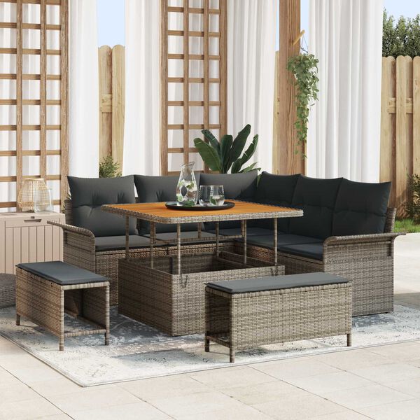 vidaXL Set Divano da Giardino con cuscino 8 pcs Grigio polyrattan
