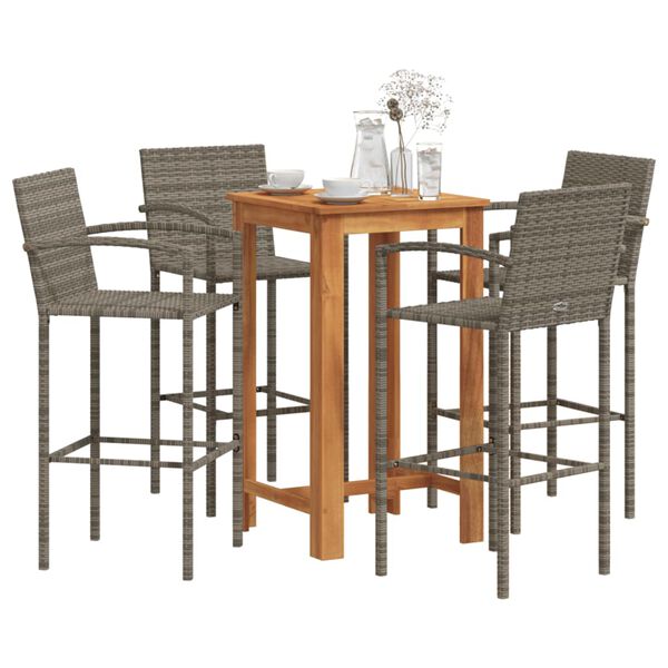 vidaXL Set Bar Giardino 5pz Grigio Legno Massello Acacia e Polyrattan