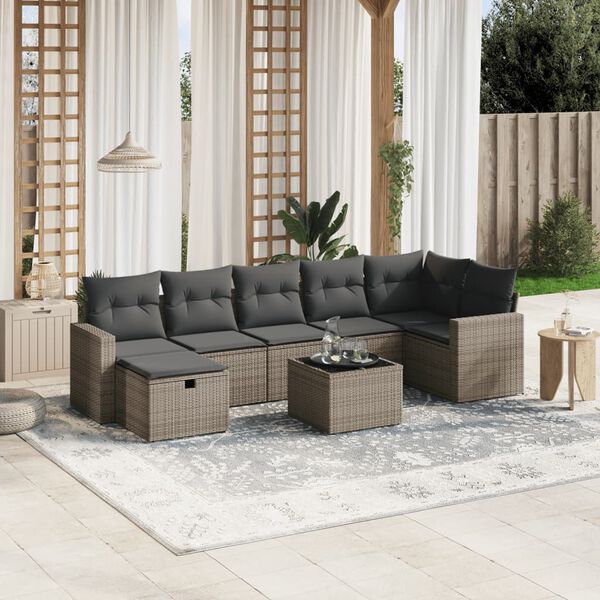 vidaXL Set Divano da Giardino 8 pz con Cuscini Grigio in Polyrattan