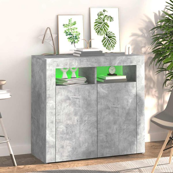 vidaXL Credenza con Luci LED Grigio Cemento 80x35x75 cm