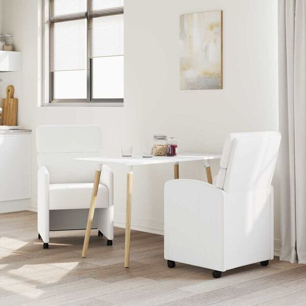vidaXL Sedie da Pranzo con Ruote 2 pcs Bianco 58 x 65 x 98 cm