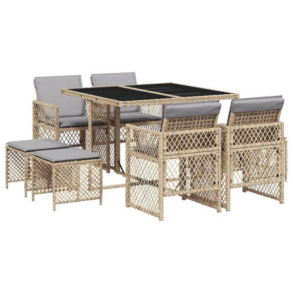 vidaXL Set da Pranzo da Giardino 9 pz con Cuscini Beige in Polyrattan