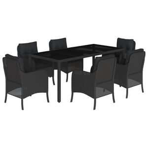 vidaXL Set da Pranzo da Giardino 7 pz Nero con Cuscini in Polyrattan