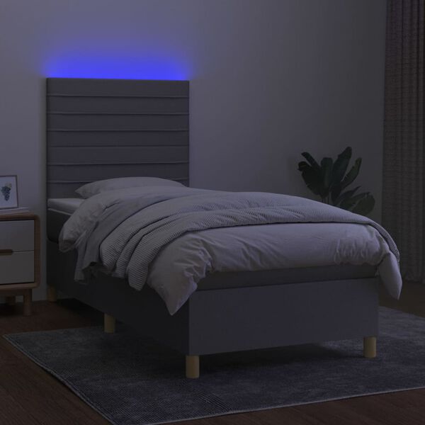 vidaXL Letto a Molle Materasso e LED Grigio Chiaro 90x190 cm Tessuto