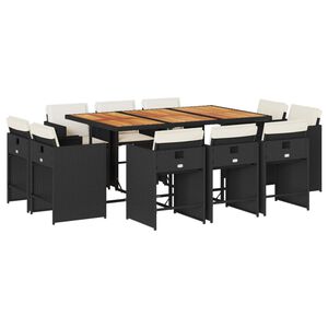 vidaXL Set da Pranzo da Giardino 11 pz con Cuscini in Polyrattan Nero