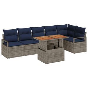 vidaXL Set da Pranzo per Giardino con cuscino 7 pcs Grigio e Blu Navy