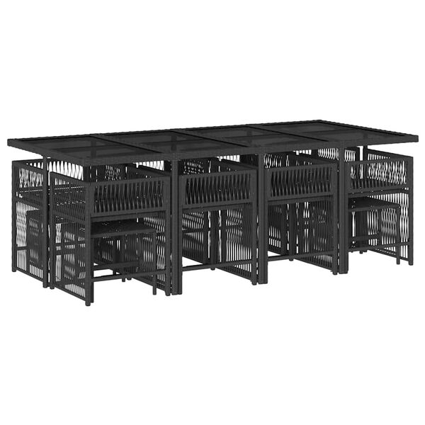 vidaXL Set da Pranzo da Giardino 13pz con Cuscini Nero in Polyrattan