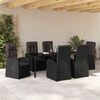 vidaXL Set da Pranzo per Giardino con cuscino 7 pcs Nero polyrattan