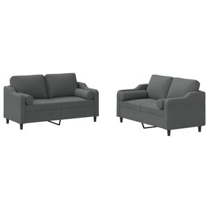 vidaXL Set di Divani 2 pz con Cuscini Grigio Scuro in Tessuto