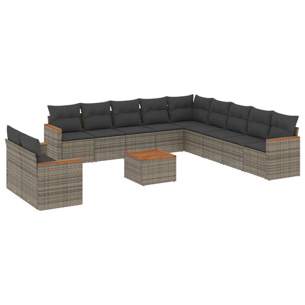 vidaXL Set Divani da Giardino 12 pz con Cuscini Grigio in Polyrattan