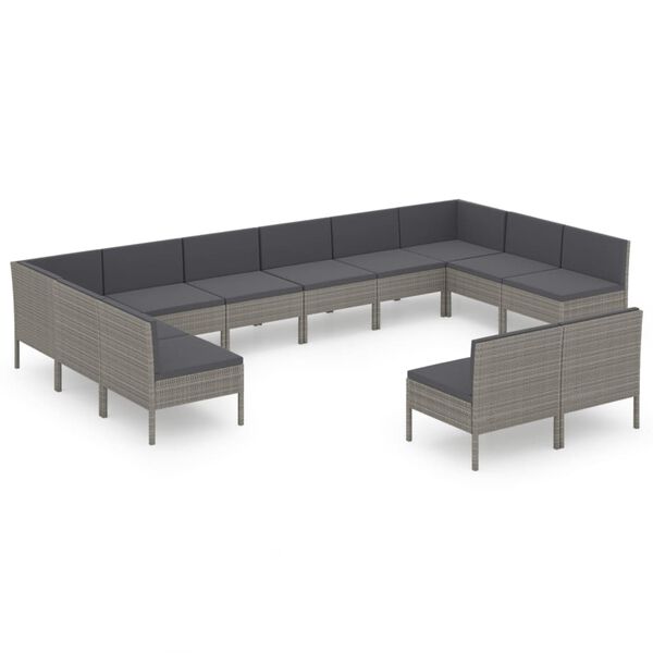 vidaXL Set Divani da Giardino 12 pz con Cuscini in Polyrattan Grigio
