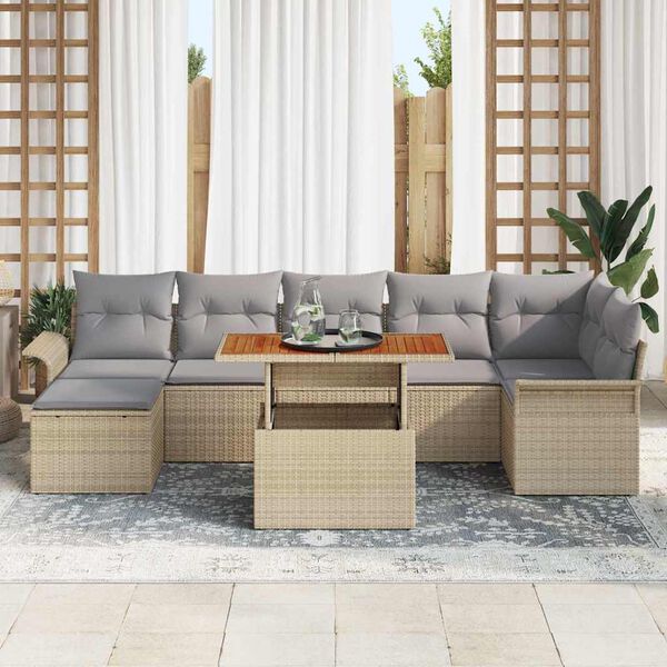 vidaXL Set Divano da Giardino 8 pcs Beige Poly Rattan