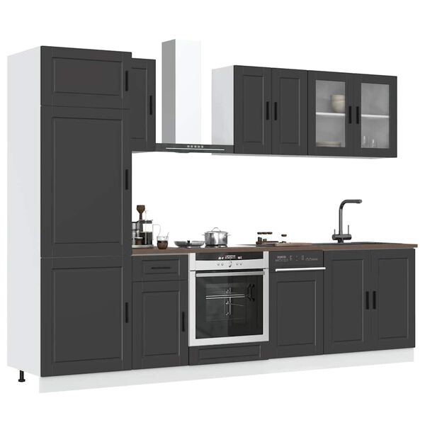 vidaXL Set Mobili da Cucina 8 pz Porto Neri Legno Multistrato