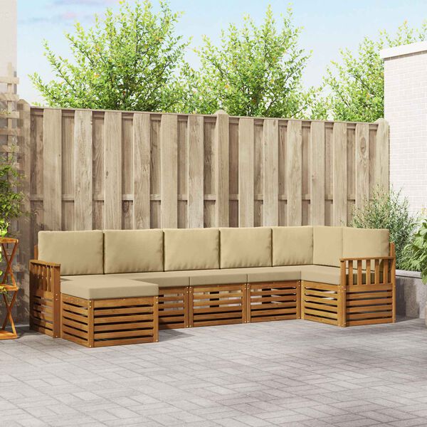 vidaXL Set divani 7 pcs Naturale e Beige Legno di Acacia Massello