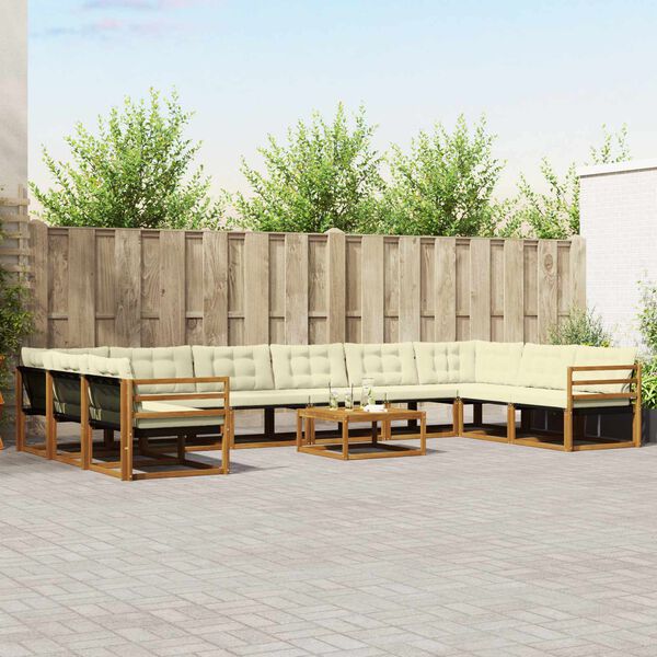 vidaXL Set di divani da esterno con cuscino 11 pcs Naturale e Crema