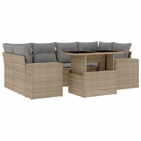 vidaXL Set Divani da Giardino 7 pz con Cuscini Beige in Polyrattan
