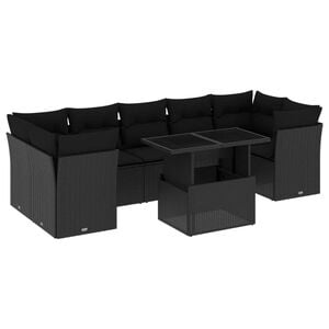 vidaXL Set Divani da Giardino con Cuscini 8 pz Nero in Polyrattan