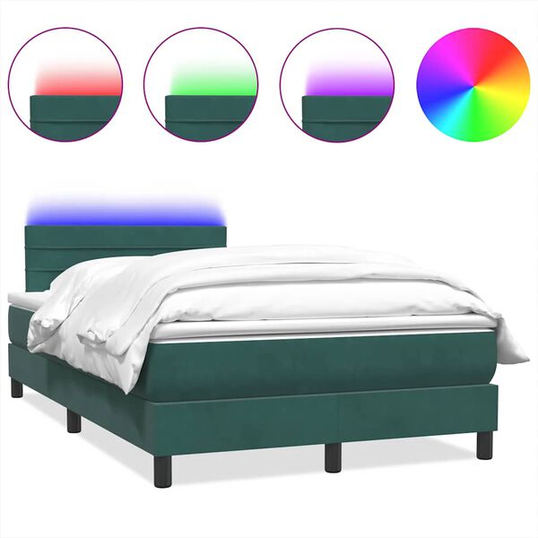 vidaXL Letto a Molle con Materasso e LED Verde Scuro 120x210 cm Velluto