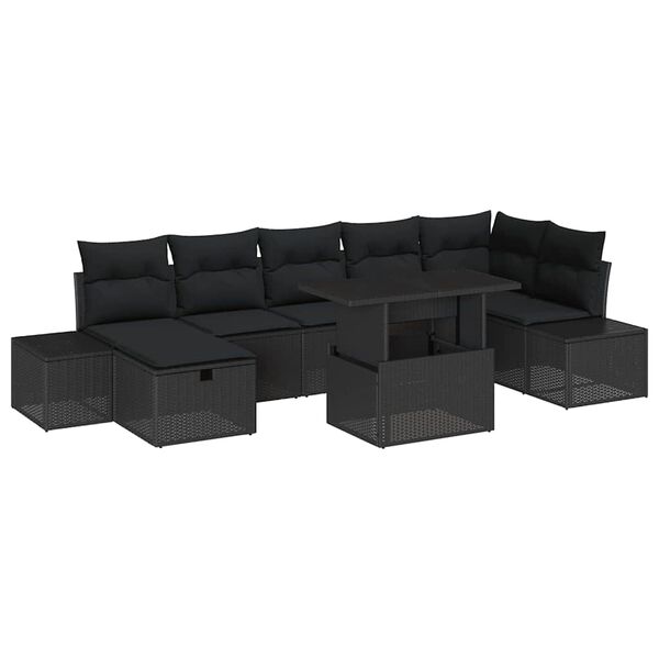 vidaXL Set Divano da Giardino con cuscino 8 pcs Nero Poly Rattan