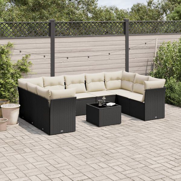 vidaXL Set Divani da Giardino 10pz con Cuscini in Polyrattan Nero