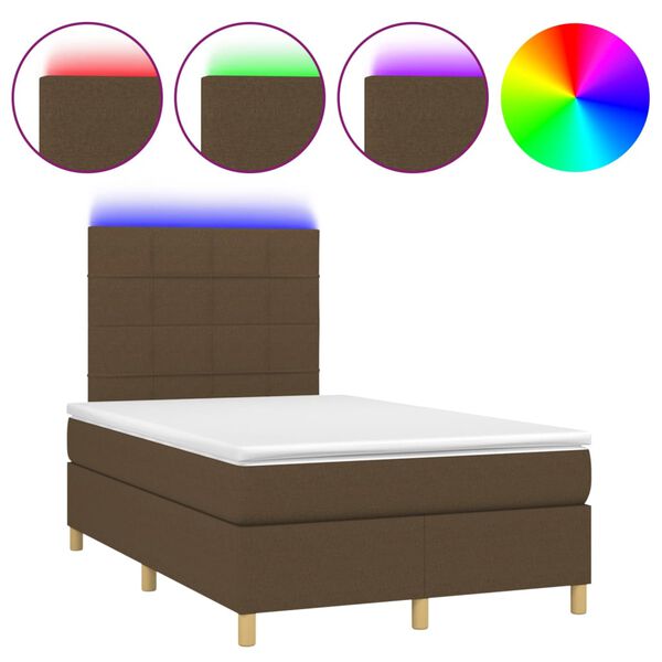 vidaXL Letto a Molle Materasso e LED Marrone Scuro 120x200 cm Tessuto