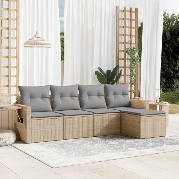 vidaXL Set Divano da Giardino 5 pz con Cuscini Beige in Polyrattan