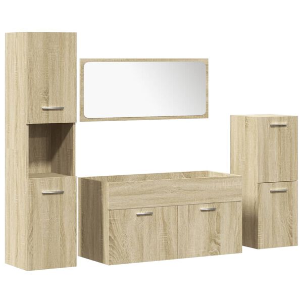 vidaXL Set Mobili da Bagno 4 pz Rovere Sonoma in Legno Multistrato
