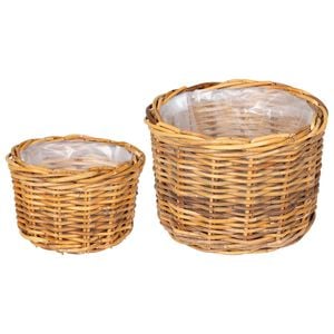 vidaXL Cestino per Piante 2 pz Marrone Naturale Rattan Kubu