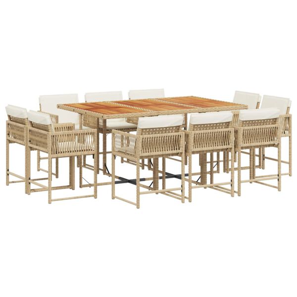 vidaXL Set da Pranzo da Giardino 11 pz con Cuscini Beige in Polyrattan