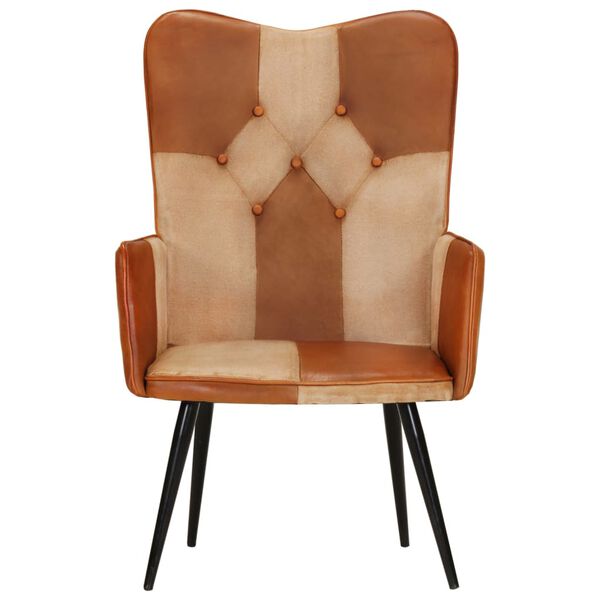vidaXL Poltrona Wingback Marrone e Bianca in Vera Pelle